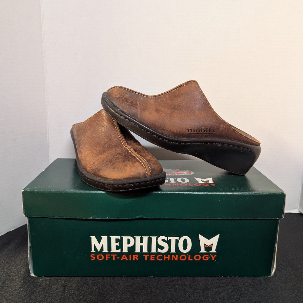 Mephisto Mobils Distressed Brown Leather Mules Clogs Comfortable Shoes Portugal